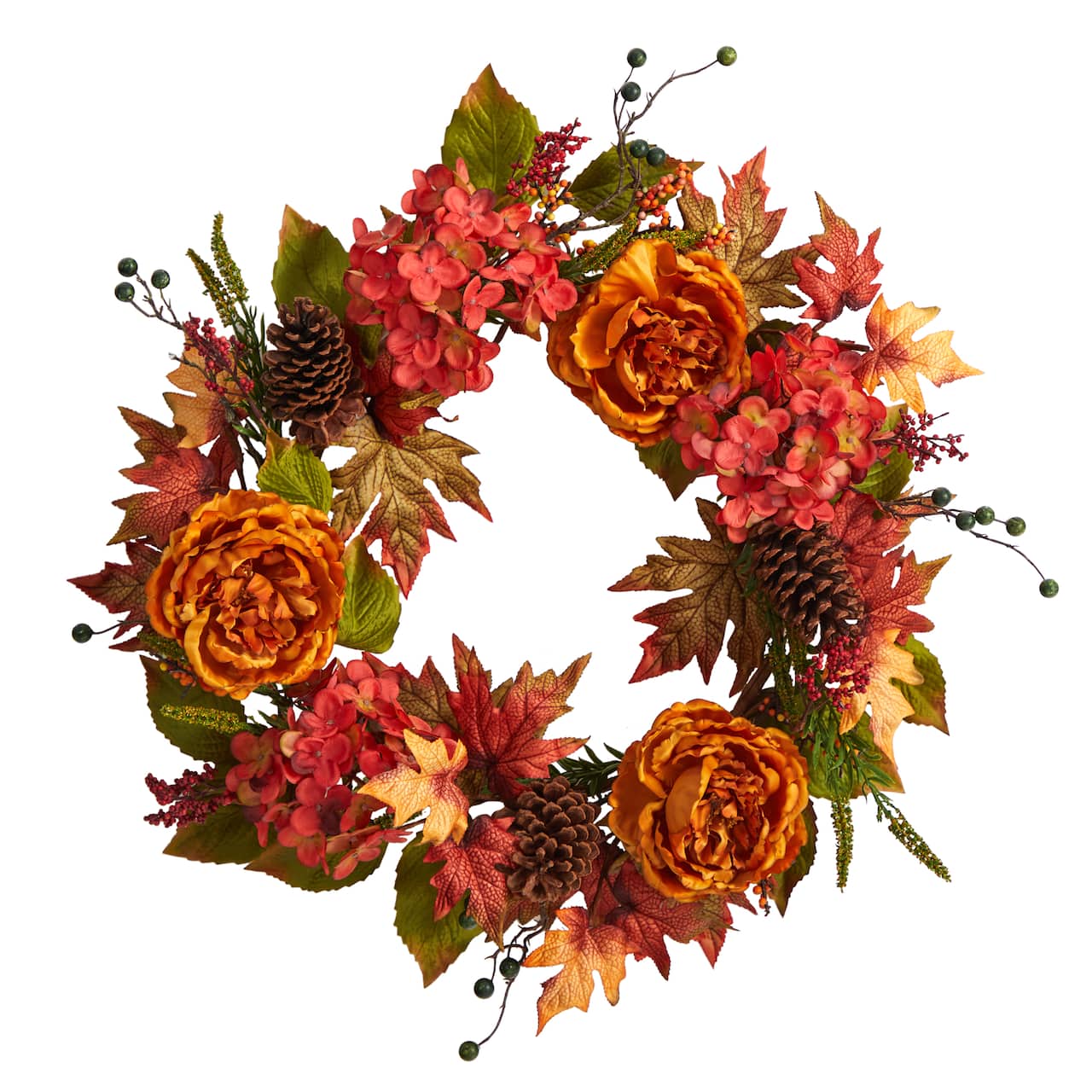 25&#x22; Ranunculus, Hydrangea &#x26; Berries Autumn Artificial Wreath